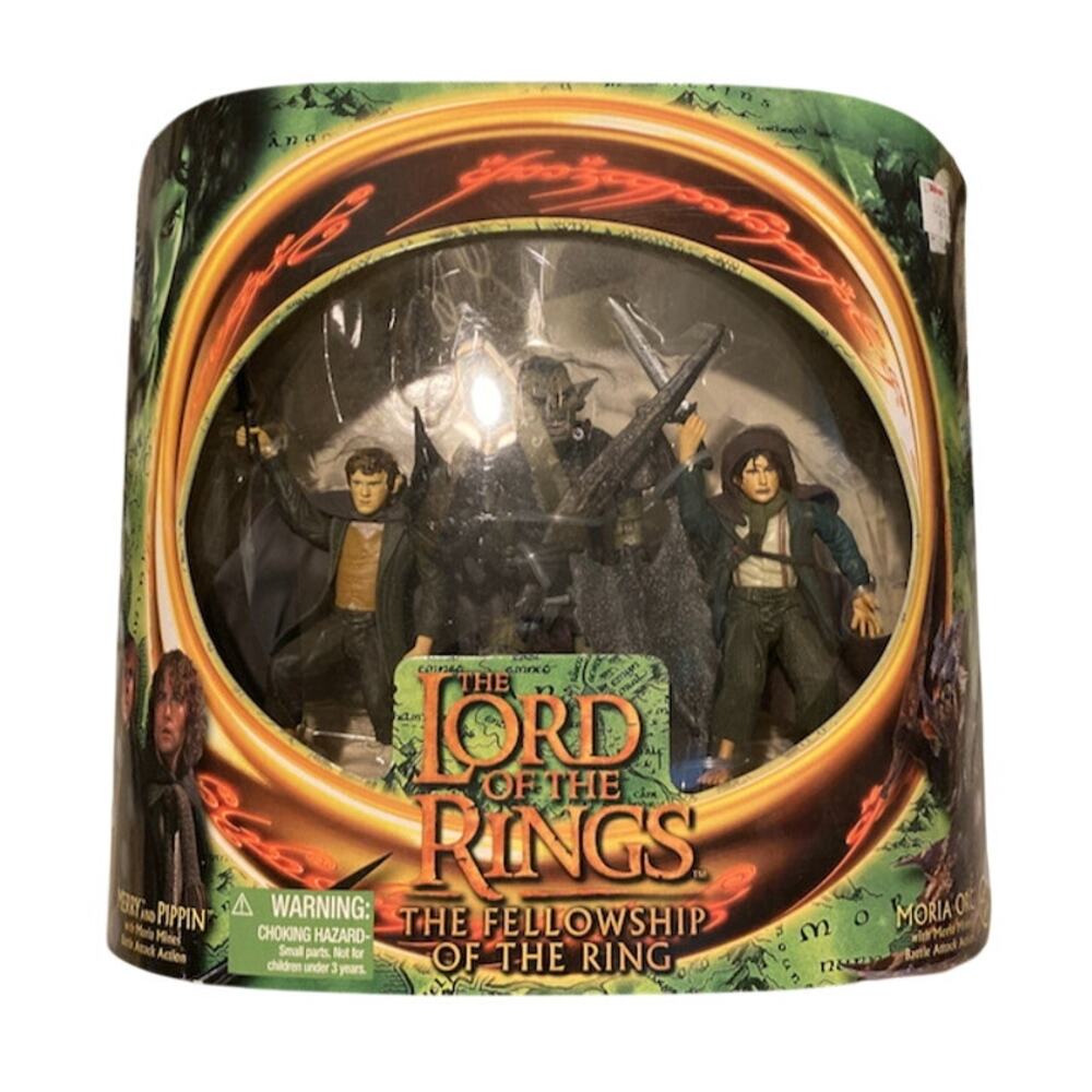 Vintage Y2K Toy Biz LOTR Fellowship of the Ring Merry Pippin Moria Orc Set NRFB